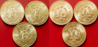 Mexique. Lot de 3 pièces de 50 Pesos 1947....