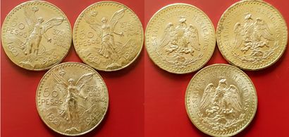 Mexique. Lot de 3 pièces de 50 Pesos 1945...