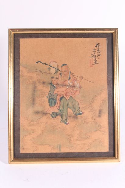 null Quatre peintures sur soie à décor d'intérieurs et paysages animés

Chine, XXème...