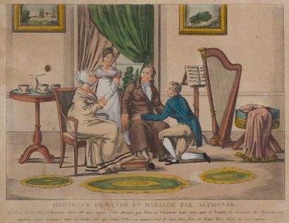 null Suite de trois gravures couleurs début XIXème siècle

"La mariage", "Hortense...