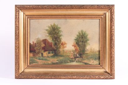 null École XIXème siècle 

"Les lavandières"

Huile sur toile

18,5 x 28 cm

Cadre...