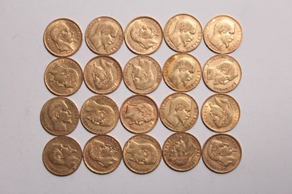 null 20 pièces de 20 Frs or Napoléon III Tête nue (12), Tête laurée (8), dates et...