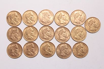 null 16 pièces de 20 Francs or Napoléon III tête laurée
