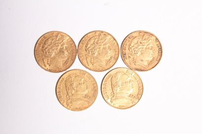 null 5 pièces de 20 Francs or : Cérès (3 ex.), Louis XVIII (2 ex.)