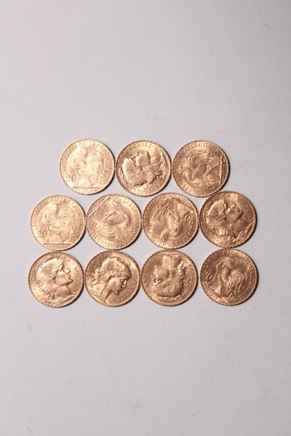 null 11 pièces de 20 Francs or Coq, dates diverses

SUP à SPL