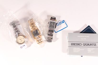 null Trois montres bracelets d'homme : une Casio à quartz en acier, une Seiko GLK...