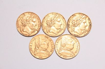 null 5 pièces de 20 Francs or : Cérès (3 ex.), Louis XVIII (2 ex.)