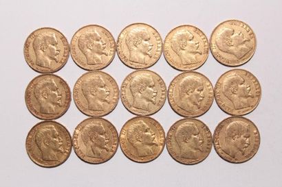 null 15 pièces de 20 Francs or Napoléon III tête nue