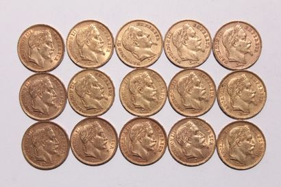null 15 pièces de 20 Francs or Napoléon III tête laurée