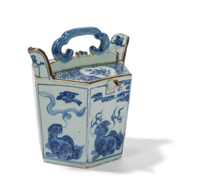 null Théière hexagonale en porcelaine bleu blanc

Chine, fin du XIXème siècle

A...