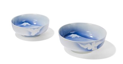null Deux bols en porcelaine Arita

Japon, XXème siècle

A décor de mont Fuji, marque...