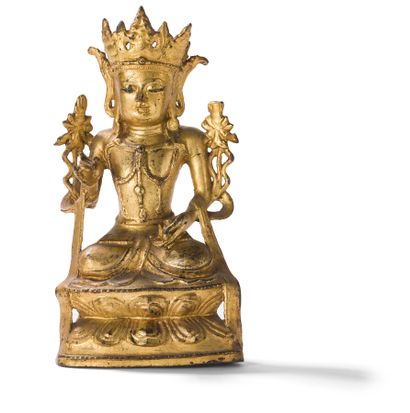 Statuette de Bodhisattva en bronze laqué...