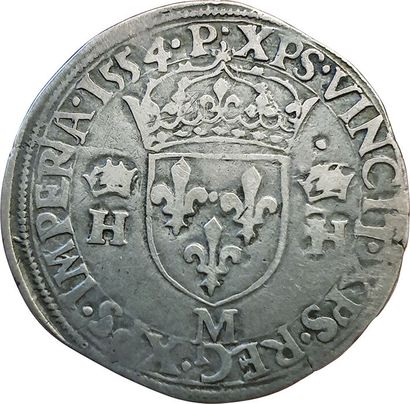null Henri II. 1547-1559. Teston au buste nu. 5e type. 1554 M . Toulouse. 9,27grs....