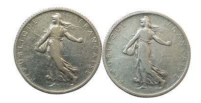 null 2 monnaies : 2 x 1 Franc Semeuse 1903. F.217/8. TB