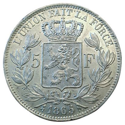 null Léopold II. 5 Francs 1865. Petite tête. Signature près du listel. Km.24. Rare....
