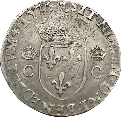 null Henri III au nom de Charles IX. Teston 1575 H. La Rochelle. 9,4grs. Manque à...