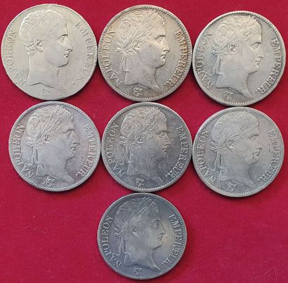 null 1er Empire. 7 monnaies : 5 Francs 1806A, 1811A, 1812T, 1813A, 1813 I, 1813M,...