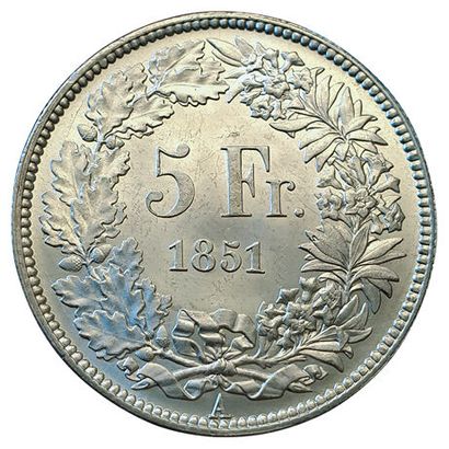 null 5 Francs 1851 A. Frappe médaille. Km.11. Rare en frappe médaille et particulièrement...