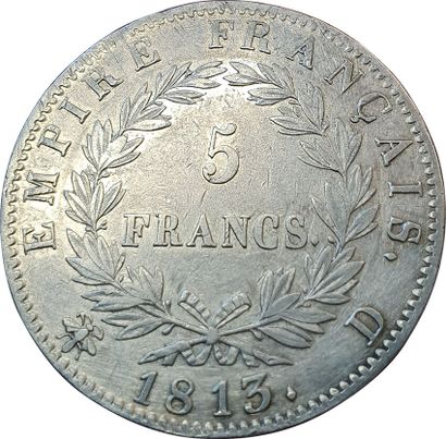null 5 Francs 1813 D. Fautée. Virole à segments superposés par glissement « DIEU...