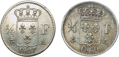 null Lot de 2 quart de Franc 1827 A et 1830 A. SUP