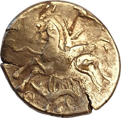 null Aulerques Eburovices. 1st century B.C. Hemistatera with boar. Low electrum....