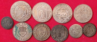 null Suisse. Cantons. 10 monnaies : Aargau 5 Rap. 1829 (SUP), Bale 3 batz.1809, Berne...