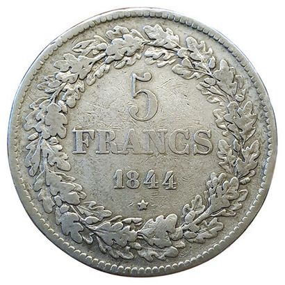 null Léopold 1er. 5 Francs 1844. Km.3.1. Rare. TB+