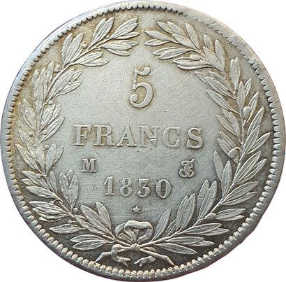 null 5 Francs tête nue. 1830 M. Toulouse. Tr. En creux. F.315/9. 50360 ex. Rare....