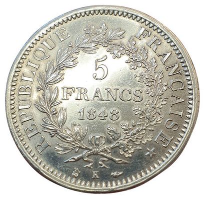null 5 Francs Hercule 1848 K. Bordeaux. F.326/4. Rare en l'état ! SUP à SPL