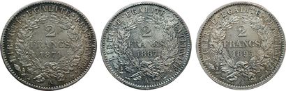 null 3 monnaies : 2 Francs Cérès 1871 A (A normal), 1887 A, 1895 A. SUP