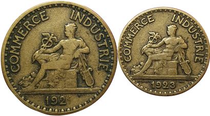 null 2 monnaies fautées : 1 Franc CDC 192. Coin bouché, 50 Cts CDC 1923 coin tourné...