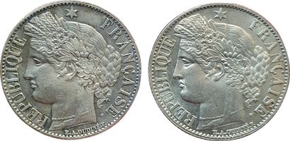 null 2 monnaies : 1 Franc Cérès 1871 A (petit A), 1872 A (petit A). SUP