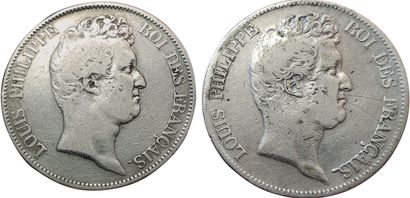 null 2 monnaies : 5 Francs tête nue sans le I tr. En creux 1830 A et 1830 W. TB-...