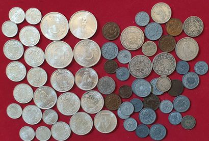 null Suisse. 65 monnaies dont 33 en argent : 5Frs 1969 (4 ex. SUP à SPL), 2Frs 1967...