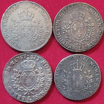 null Royales. Louis XV. 4 monnaies : Ecu au bandeau 1761 A, 1761 L, 1767 L, 1769...