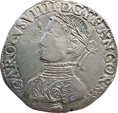null Charles IX. Teston 2e type. 1563 H. La Rochelle. 9,27grs. Sb.4602. TTB+