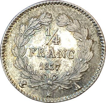 null Quart de Franc 1837 A. Paris. F.166/65. SPL à FDC