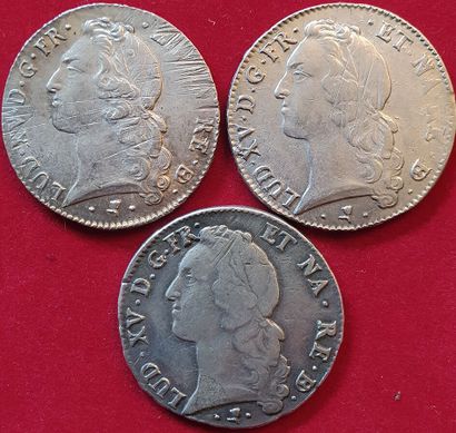 null Royales. Louis XV. 3 monnaies : Ecu de Béarn au bandeau 1765 Pau, 1766 Pau,...