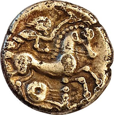 null Lower Normandy (Baiocasses). 1st century B.C. Hemistater of low electrum with...