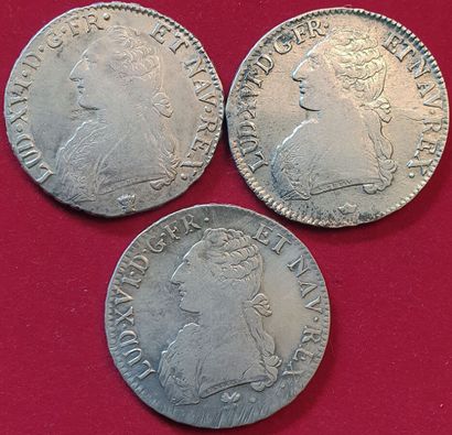 null Royales. Louis XVI. 3 monnaies : Ecu aux branches d'olivier 1784 I, 1784 M,...