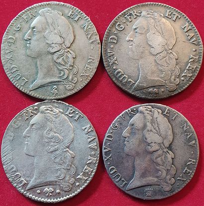 null Royales. Louis XV. 4 monnaies : Ecu au bandeau 1761 A, 1761 L, 1767 L, 1769...