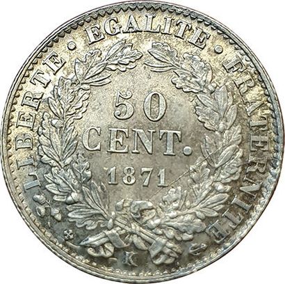null 50 Centimes Cérès 1871 K. Bordeaux. F.189/2. SUP à SPL
