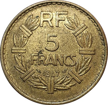 null 5 Francs Lavrillier 1947. Bronze Alu. F.337/9. Rare ! qTTB