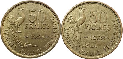null 2 monnaies : 50 Francs Guiraud 1954 et 1958. TTB