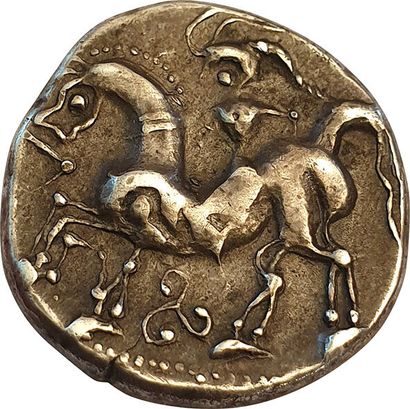 null Celts of the Danube. 2nd-1st century B.C. Tetradrachm with rider and triskel....