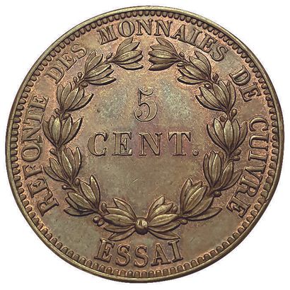 null Essai de 5 centimes, refonte des monnaies de cuivre. N.D. Paris. 7,46grs. 28mm....
