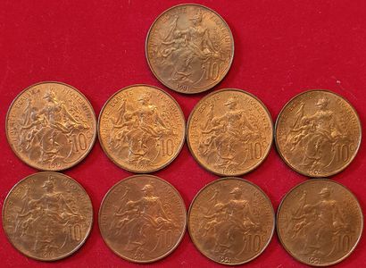 null Dupuis. 9 monnaies : 10 Centimes 1898 (2ex.), 1903, 1916 (2 ex.), 1917, 1921...