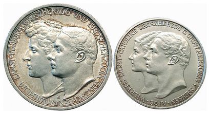 null Saxe-Weimar-Eisenach. 2 monnaies : 2 Mark 1903 A (40000 ex.), 3 Mark 1910 A....
