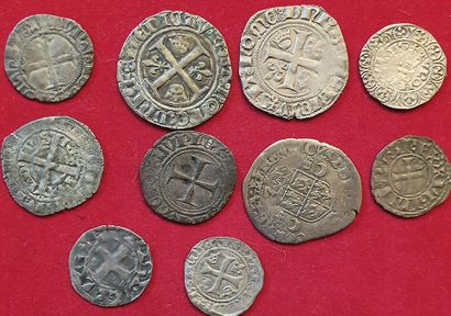 null Royales. 10 monnaies : Philippe II denier Parisis, Philippe IV denier Tournois,...
