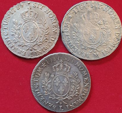null Royales. Louis XVI. 3 monnaies : Ecu aux branches d'olivier 1784 I, 1784 M,...